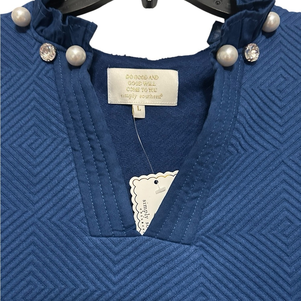 Simply Southern Navy Quilten Textured Top with Pearl Glitzy Accents - Picture 4 of 8